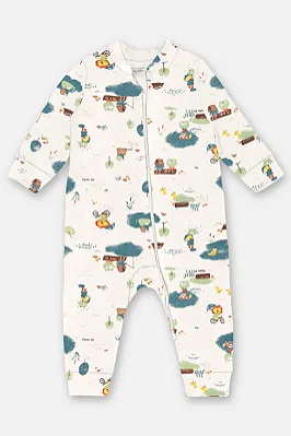 Macacão para Bebê Masculino Manga Longa em Suedine Estampado com Bichinhos na Lagoa Up Baby