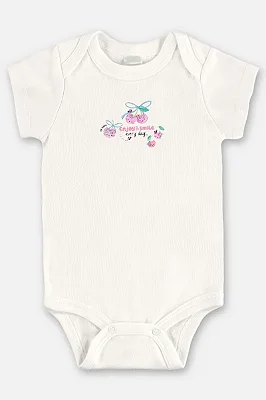 Body para Bebê Menina em Suedine Lisa Offwhite Estampada com Cerejas Up Baby