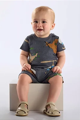 Macaquinho para Bebê Menino em Meia Malha Estampado com Helicópteros Up Baby