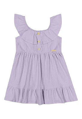 Vestido Infantil com Babados em Malha Canelada Lilás Coloritta