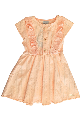 Vestido Infantil em Tecido Salmão com Babado em Laise Bordada Coloritta
