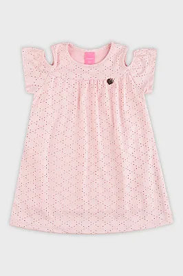 Vestido Infantil Rosa em Malha de Laise Bordada Kamylus