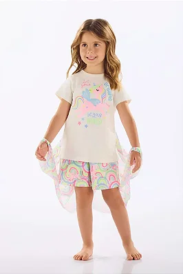 Conjunto Pijama Infantil Feminino em Suedine com Blusa e Short Estampado com Unicórnios Up Baby