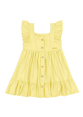 Vestido Infantil Amarelo em Viscose com Botões Coloritta