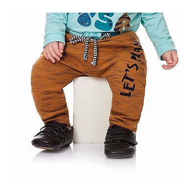 Calça de Moletom para Bebê Mescla Caramelo Kiko e Kika