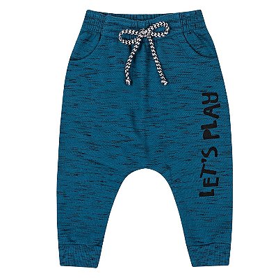 Calça de Moletom para Bebê Azul Mescla Grafite Kiko e Kika