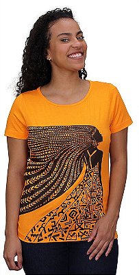 T-shirt Feminina África Tranças Laranja