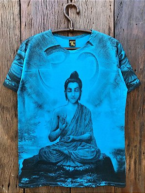 Camiseta Indiana Masculina Buda Mantra Om Azul