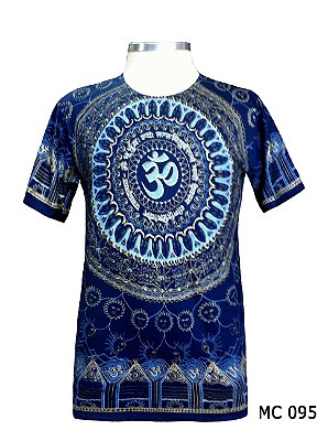 Camiseta Indiana Masculina Mandala Mantra Om Azul