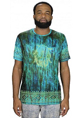 Camiseta Indiana Unissex Tie-Dye Filtro dos Sonhos Turquesa