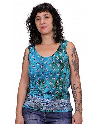 Regata Indiana Feminina Estampada Tie-Dye Turquesa