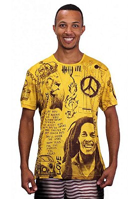 Camiseta Indiana Unissex Bob Marley I wanna love Amarela