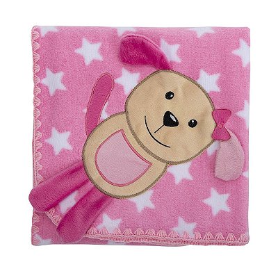 Cobertor para Bebê Estampado com Bordado Cachorrinha Estrela