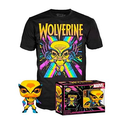 Funko Pop Tees Box Marvel 802 Wolverine Black Light + Camiseta G