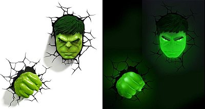 Luminárias Rosto + Punho Hulk 3d Light Fx Avengers