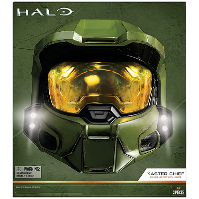 Capacete Master Chief Halo c/ Suporte e Luzes LED Escala 1:1