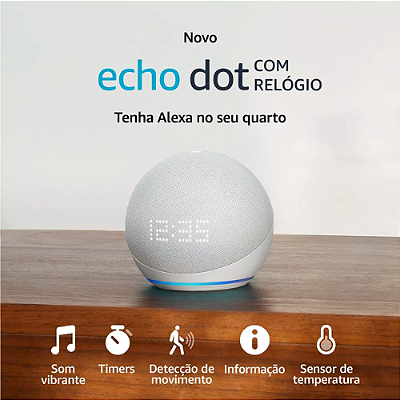 Echo Dot 5ª Gen Smart Speaker com Relógio e Alexa - Branco