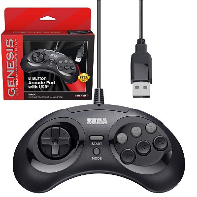 Controle Retro-Bit USB 8-Button Arcade Pad p/ Sega Genesis Mini