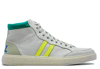 Tênis Sneakers Cano Alto Couro Nude/Verde/Azul/Amarelo Barcelona Design | Luck Bull