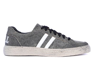 Tênis Casual Couro Craquele Cinza Barcelona Design | Luck Bull