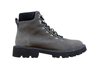 Bota Cano Médio Couro Cinza e Preto Barcelona Design