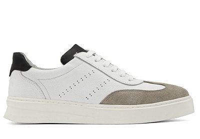 Tênis Couro Branco/Preto e Cinza Barcelona Design