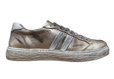 Tênis Sneakers Couro Dourado/Branco Design | Luck Bull