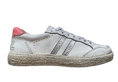 Tênis Couro Branco/Prata/Rosa Design | Luck Bull