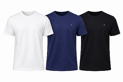 Kit 3 Camisetas De Algodão Egípcio Branco/Azul/Preto Barcelona Design