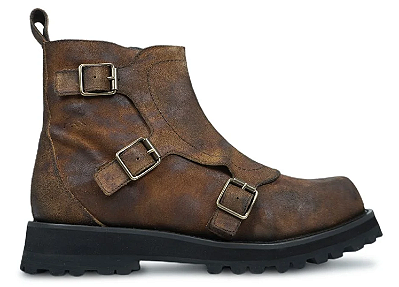 Bota Cano Médio Couro Camurça Estonado com Fivelas Barcelona Design - TAM 33 AO 36 | Monk Bull