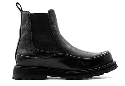Bota Chelsea Couro Preto Solado Tratorado Barcelona Design - Tam 33 ao 36