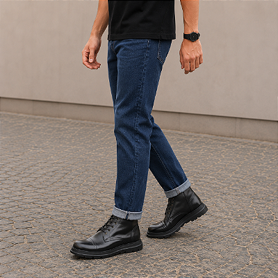 Bota Cano Médio Couro Natural Marrom Barcelona Design | Valen Bull