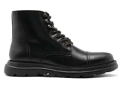 Bota Cano Médio Couro Natural Preto Barcelona Design | Valen Bull