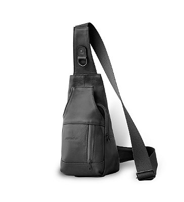 Mochila Transversal Masculina em Couro Legítimo Creta com 4 Bolsos