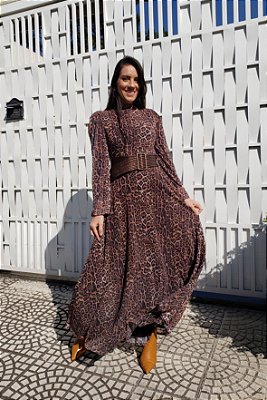 Vestido Tule Onça Longo