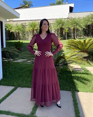 Vestido Tule Longo Marsala