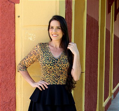 Vestido Bicolor Babados Animal Print