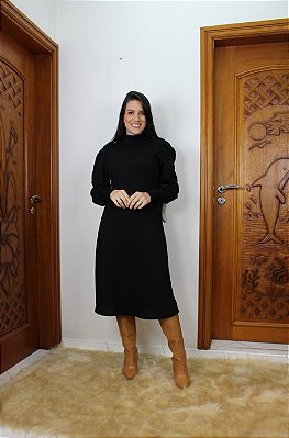 Vestido Tricô Midi Preto