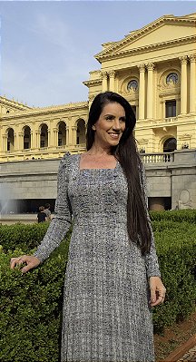Vestido Plissado Lãnzinha Cinza