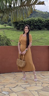 Saia Maximidi Plissada Caramelo