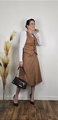Saia Midi Suede Caramelo