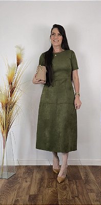 Vestido Maximidi Suede Verde Militar