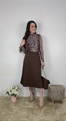 Blusa Tule Animal Print Marrom