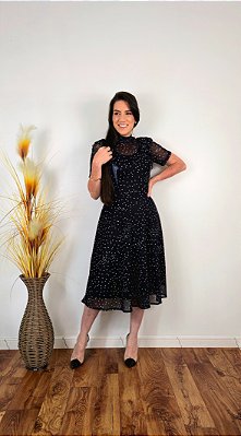 Vestido Midi Tule Preto Poás