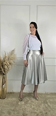 Saia Midi Prata Metalizada