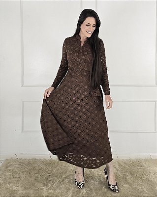 Vestido Maximidi Renda Avelã