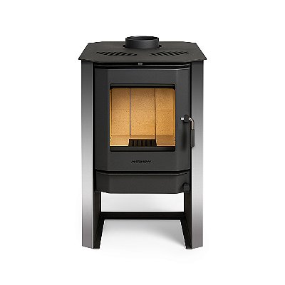 Calefator a Lenha / Kopenhagen / Preto com Inox Escovado / Dupla Combustão