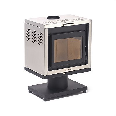 Calefator a Lenha / Thessa 35 / Preto com Inox / Dupla Combustão