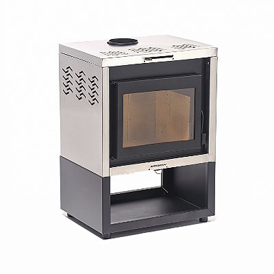 Calefator a Lenha / Vecta 35 / Preto com Inox / Dupla Combustão