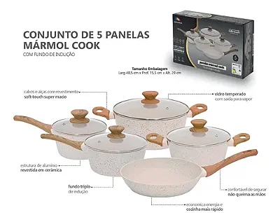 Conjunto — 5 Peças — Panela Style — Cook Mármol — Mimo Style